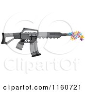Poster, Art Print Of Black Semi Automatic Assault Rifle With A Clip Shooting Flowers
