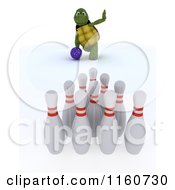 Poster, Art Print Of 3d Tortoise Bowling With Pins In The Foreground