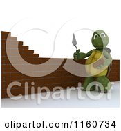 Clipart Of A 3d Tortoise Mason Contractor Building A Brick Wall 2 Royalty Free CGI Illustration