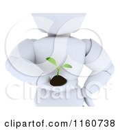 Poster, Art Print Of 3d Cropped White Character Holding Out A Seedling Plant And Soil
