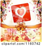 Poster, Art Print Of Valentines Day Background With Roses Blossoms And A Bow