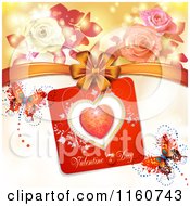 Poster, Art Print Of Valentines Day Background With Roses Butterflies And A Bow
