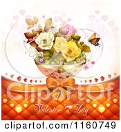 Poster, Art Print Of Valentines Day Background With Roses Butterflies And Hearts