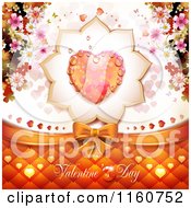 Poster, Art Print Of Valentines Day Background With A Dewy Heart And Blossoms