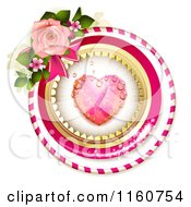 Poster, Art Print Of Dewy Pink Heart In Frames With Blossoms And A Rose