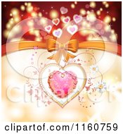Poster, Art Print Of Valentines Day Background Of A Dewy Pink Heart And Vines With A Bow