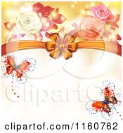 Poster, Art Print Of Valentines Day Or Wedding Background With Roses Butterflies And Hearts 2