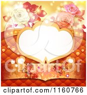 Poster, Art Print Of Valentines Day Or Wedding Background With A Frame Roses Butterflies And Hearts