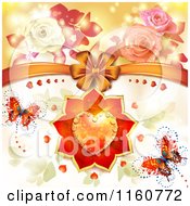 Poster, Art Print Of Valentines Day Or Wedding Background With Roses Butterflies And Hearts 3