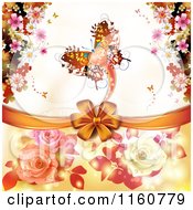 Poster, Art Print Of Valentines Day Or Wedding Background With Roses Butterflies And Hearts