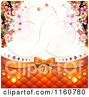 Poster, Art Print Of Wedding Or Valentines Day Background With A Bow Padding Hearts And Blossoms Around Copyspace