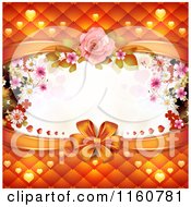 Poster, Art Print Of Wedding Or Valentines Day Background With A Bow Padding Hearts And Flowers Around Copyspace