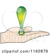 Clipart Of A Hand Holding A Happy Green Exclamation Point Royalty Free Vector Illustration
