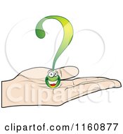 Clipart Of A Hand Holding A Happy Green Question Mark Royalty Free Vector Illustration