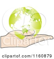 Clipart Of A Hand Holding A Green Globe Royalty Free Vector Illustration