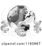 Poster, Art Print Of 3d Silver Curency Sybmols Around A Globe