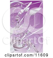 Silver Technology Scraps Exploding Over Purple Clipart Illustration