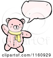 Cartoon Of A Talking Pink Teddy Bear In A Scarf Royalty Free Vector Illustration