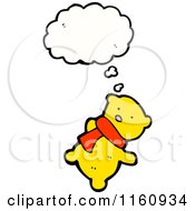Cartoon Of A Thinking Yellow Teddy Bear In A Scarf Royalty Free Vector Illustration