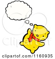 Cartoon Of A Thinking Yellow Teddy Bear In A Scarf Royalty Free Vector Illustration