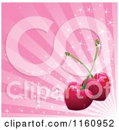 Clipart Of A Background Of Heart Cherries Over Sparkly Pink Rays Royalty Free Vector Illustration