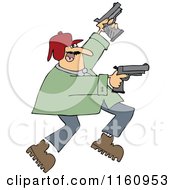 Poster, Art Print Of Man Running And Shooting Two Pistols