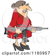 Angry Brunette Caucasian Woman Holding An Assault Rifle