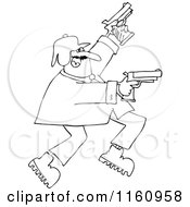 Poster, Art Print Of Outlined Man Running And Shooting Two Pistols