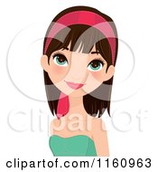 Clipart Of A Pretty Brunette Woman With Green Eyes And A Pink Headband 2 Royalty Free Vector Illustration