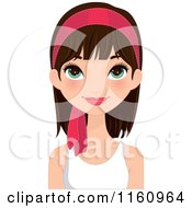 Clipart Of A Smiling Pretty Brunette Woman With Green Eyes And A Pink Headband Royalty Free Vector Illustration
