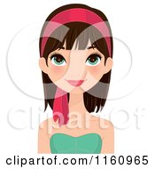 Poster, Art Print Of Pretty Brunette Woman With Green Eyes And A Pink Headband