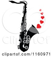 Black And White Saxophone With Red Hearts