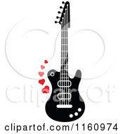 Poster, Art Print Of Black And White Electric Guitar With Red Hearts