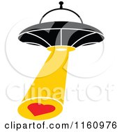 Cartoon Of A Ufo And Love Abduction Royalty Free Vector Clipart