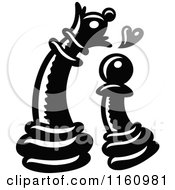 Cartoon Of A Black Chess Pawn Piece In Love With A Queen Royalty Free Vector Clipart