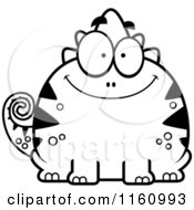 Cartoon Of A Black And White Happy Chameleon Lizard Mascot Royalty Free Vector Clipart