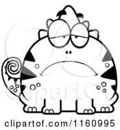 Cartoon Of A Black And White Depressed Chameleon Lizard Mascot Royalty Free Vector Clipart
