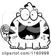 Cartoon Of A Black And White Grinning Chameleon Lizard Mascot Royalty Free Vector Clipart