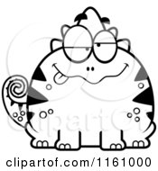 Cartoon Of A Black And White Drunk Chameleon Lizard Mascot Royalty Free Vector Clipart