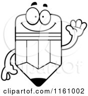 Poster, Art Print Of Black And White Happy Pencil Mascot Waving