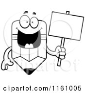 Poster, Art Print Of Black And White Happy Pencil Mascot Holding A Sign