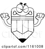 Cartoon Of A Black And White Mad Pencil Mascot Waving Its Fists Royalty Free Vector Clipart