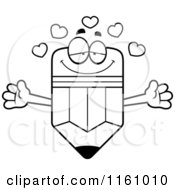 Poster, Art Print Of Black And White Amorous Pencil Mascot With Open Arms And Hearts