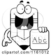 Cartoon Of A Black And White Happy Pencil Mascot Holding An Alphabet Board Royalty Free Vector Clipart by Cory Thoman