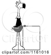 Cartoon Of A Black And White Happy Terror Bird Mascot With A Sign Royalty Free Vector Clipart by Cory Thoman