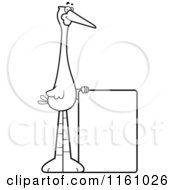 Poster, Art Print Of Black And White Happy Stork Mascot With A Sign