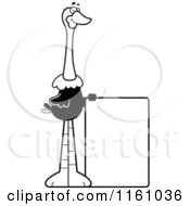 Poster, Art Print Of Black And White Happy Ostrich Mascot With A Sign