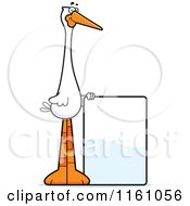 Cartoon Of A Happy Stork Mascot With A Sign Royalty Free Vector Clipart by Cory Thoman