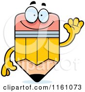 Cartoon Of A Happy Pencil Mascot Waving Royalty Free Vector Clipart