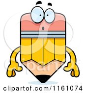 Cartoon Of A Surprised Pencil Mascot Waving Royalty Free Vector Clipart